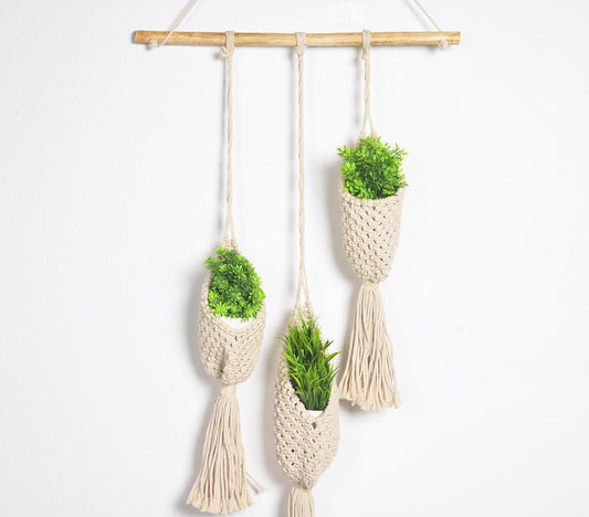 hanging planterBalance Three 花邊棉手工編織壁掛盆栽WĒNDĀO