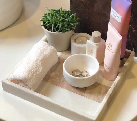 bathroom accessoriesDreaming Square 夢幻框框粉白撞色大理石收納托盤WĒNDĀO